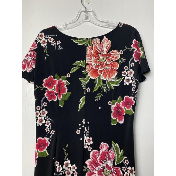 Signature by Robbie Bee Dress Women's Size M Black Floral Office Bow Tie Waist - Picture 9 of 14